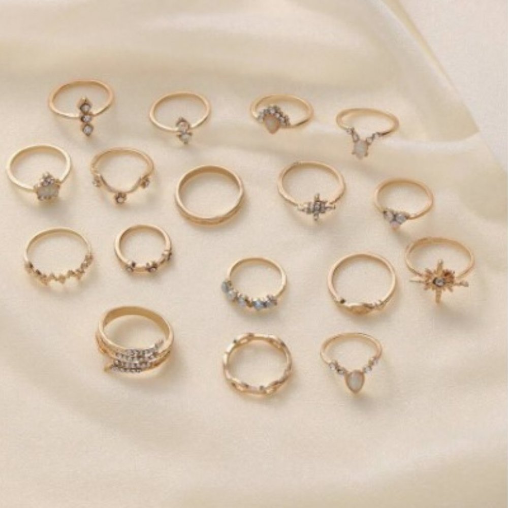 17 Pc Boho Ethnic Gypsy Opal, Crystal, Gold Tone Rings in Various Sizes - NWT - Picture 7 of 14